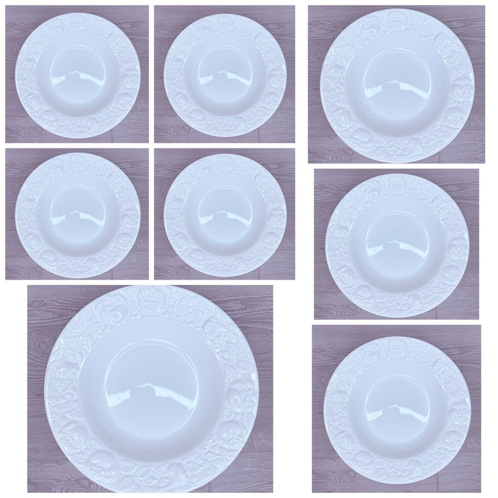 Over and Back Italy white rim pasta bowl 10 1/2" Embossed tomato fruit design 8